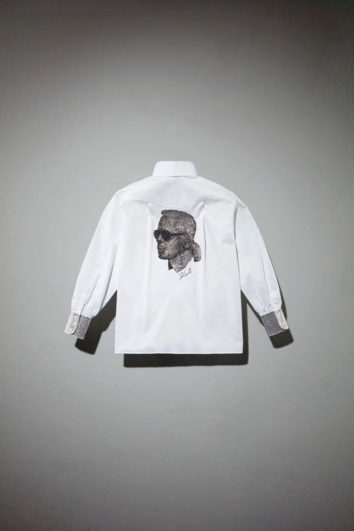 Swarovski honours Karl Lagerfeld with a crystal-studded white shirt