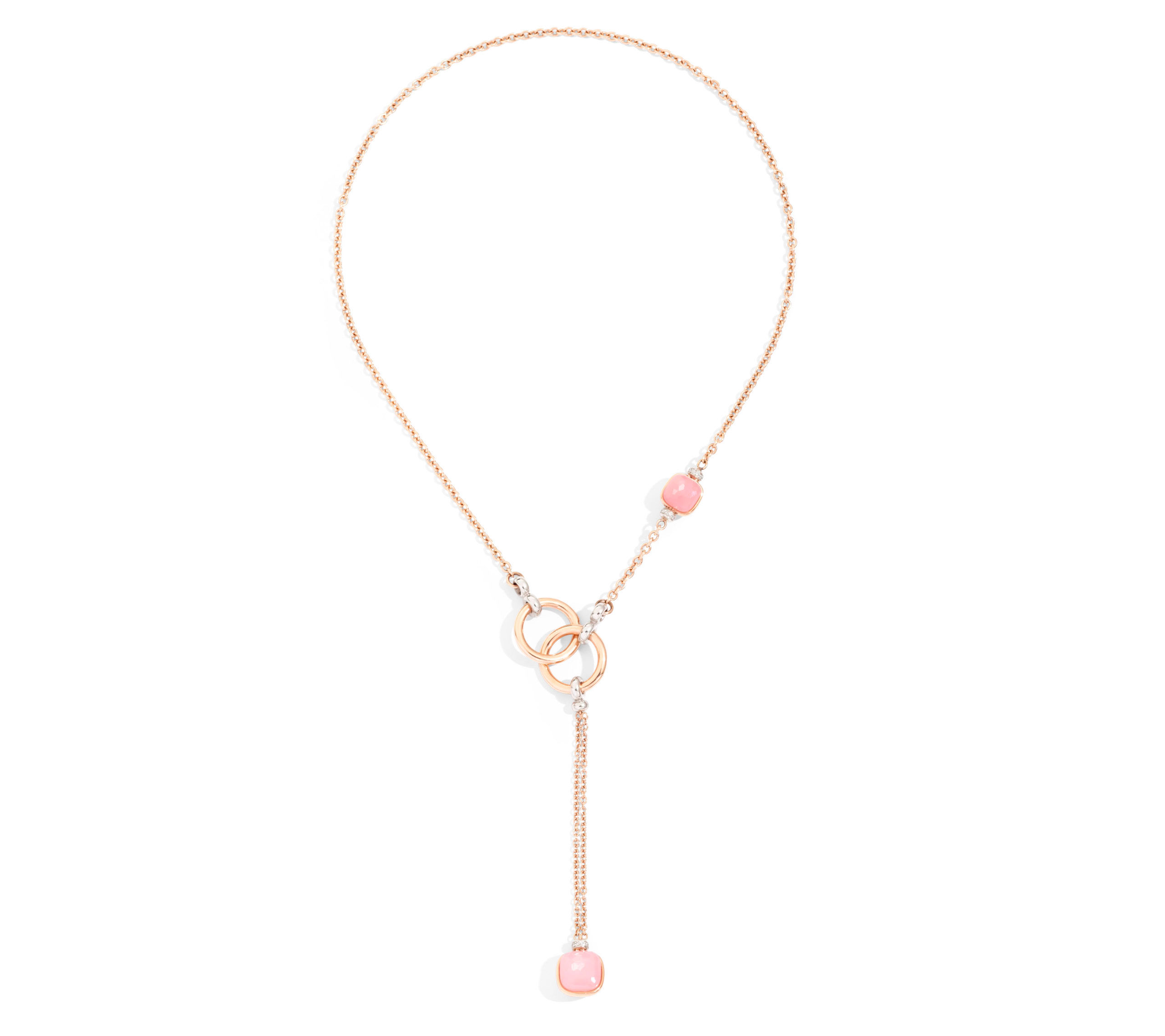 POMELLATO NUDO NECKLACE IN ROSE GOLD WITH ROSE QUARTZ CHALCEDONY AND BROWN DIAMONDS