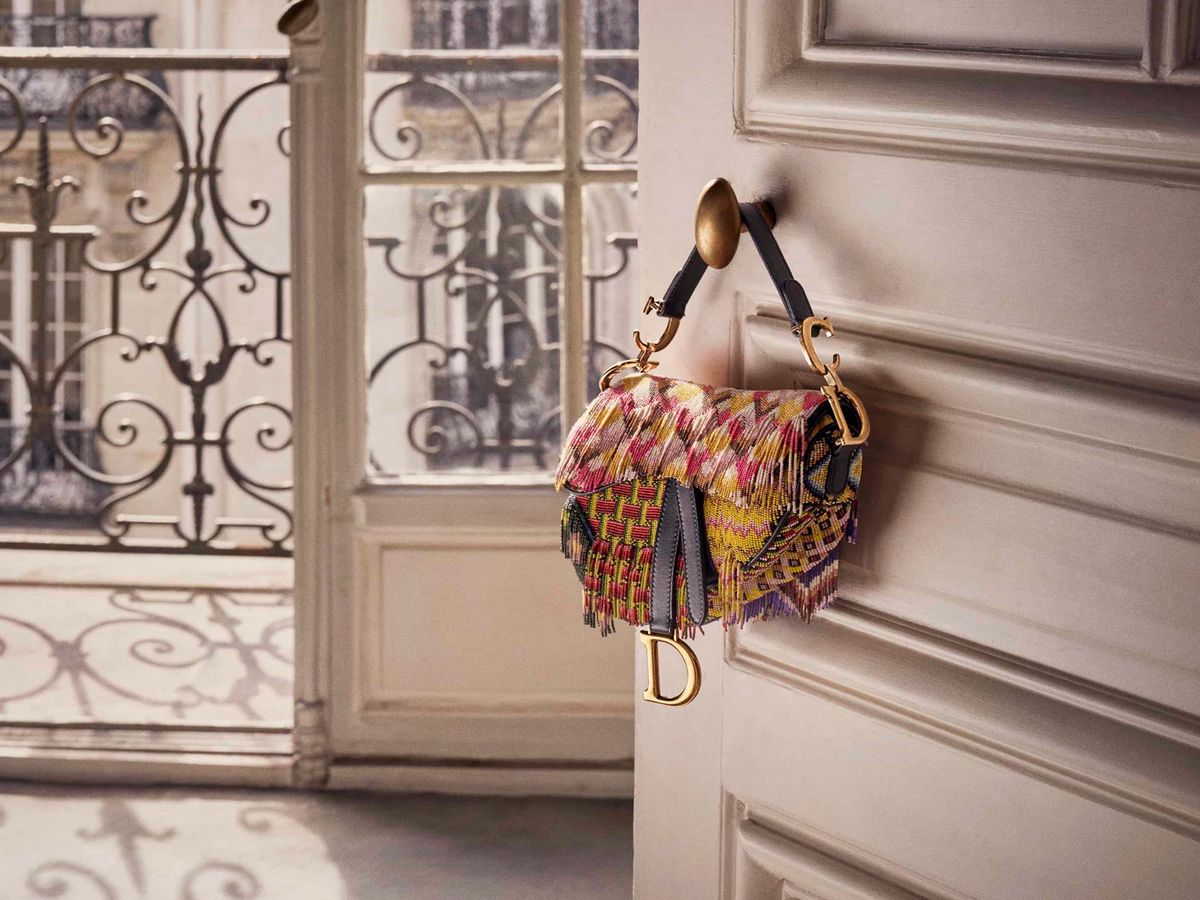Christian Dior 2020 Embroidery Oblique Saddle Bag w/ Shoulder