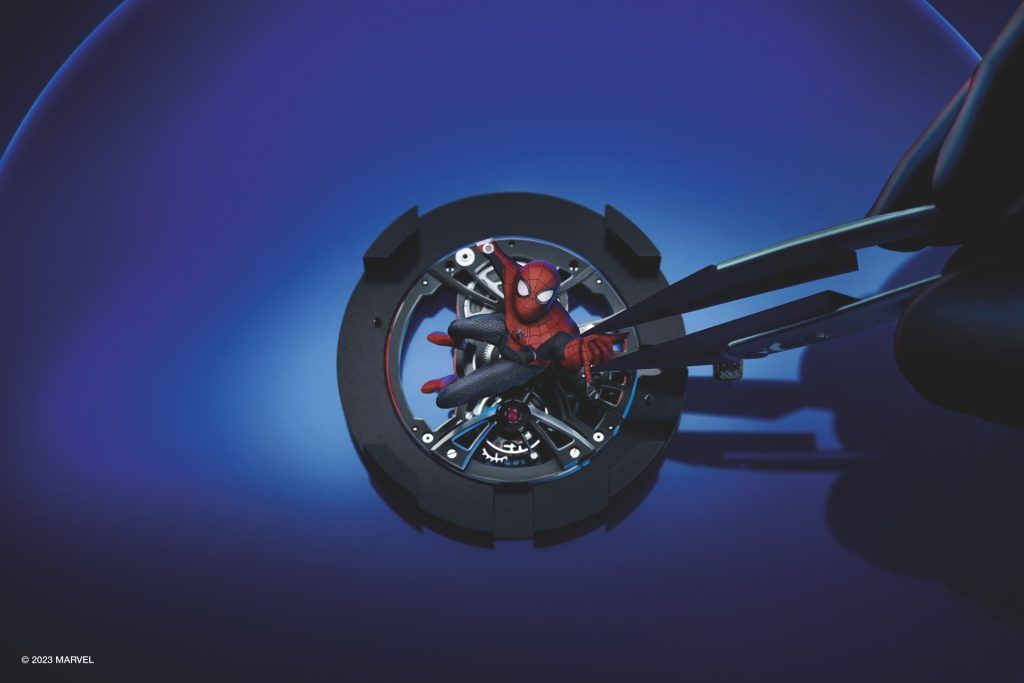 The Spider-Man miniature almost jumps out of the case