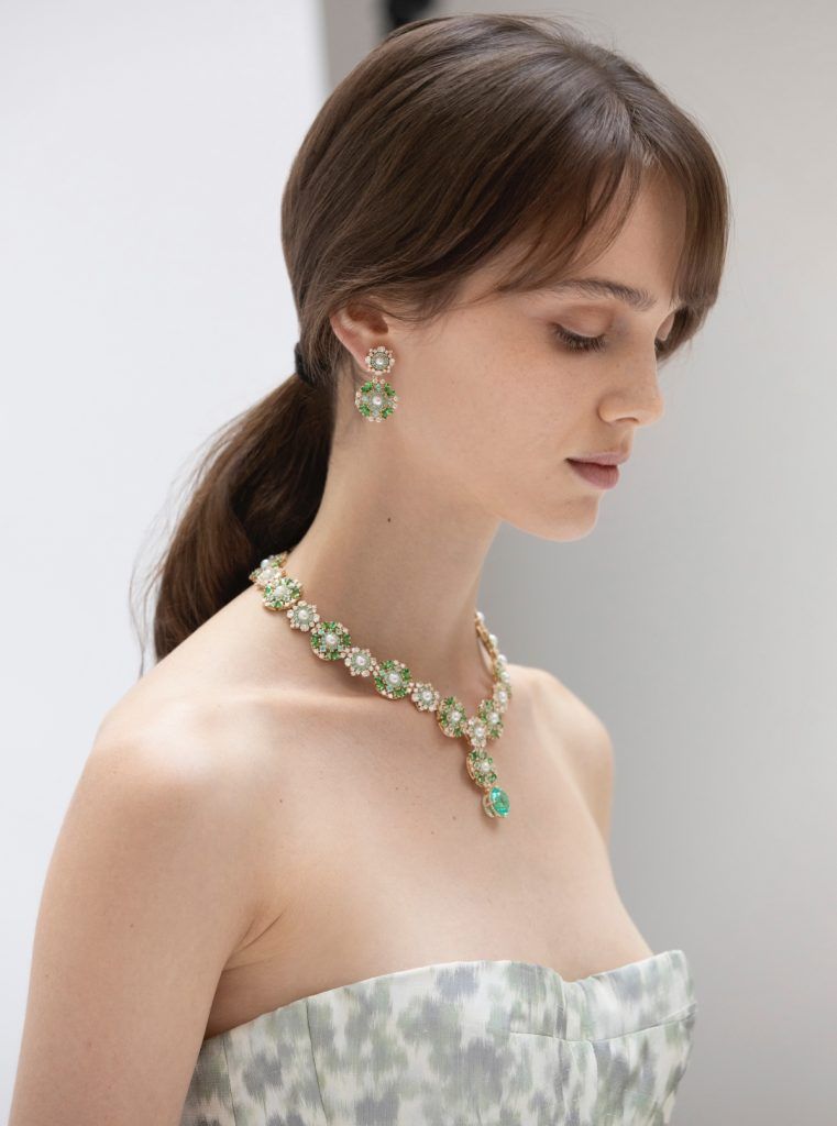 Dior Couture Gardens earrings and necklace set shown during Haute Couture Week