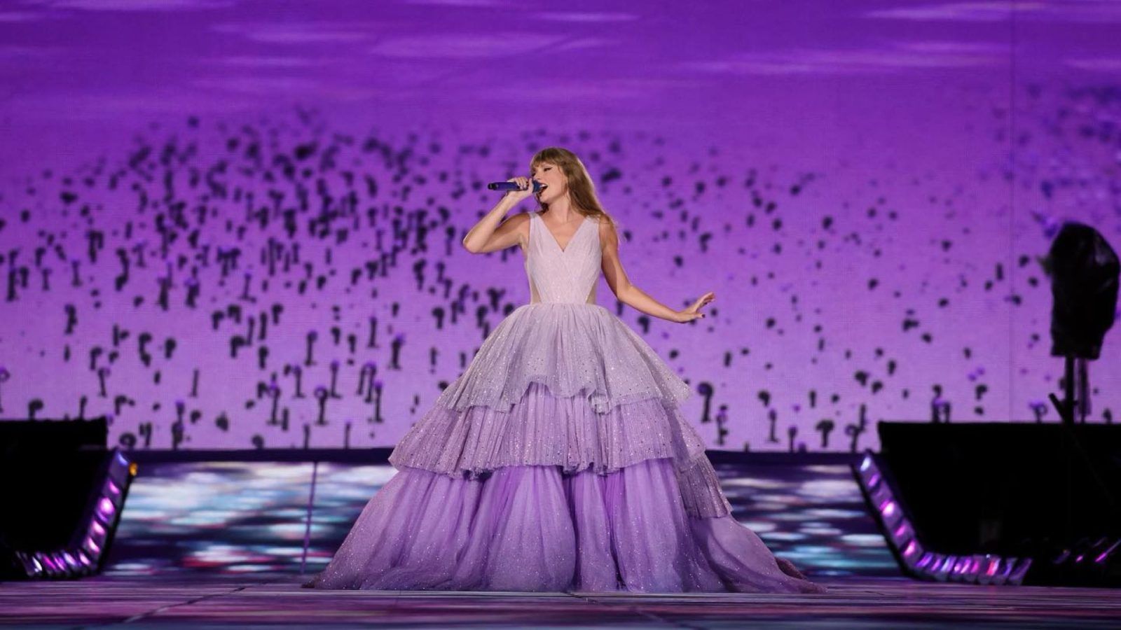 taylor swift begin again purple dress