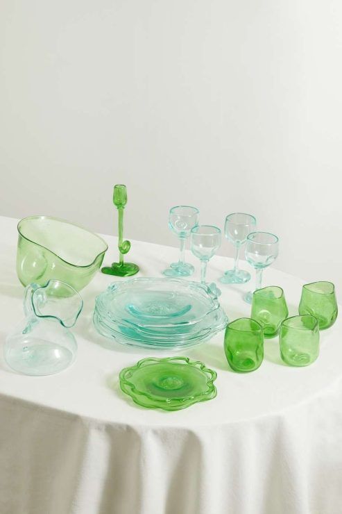 Completedworks 17-Piece Blue and Green Glass Dinner Set 