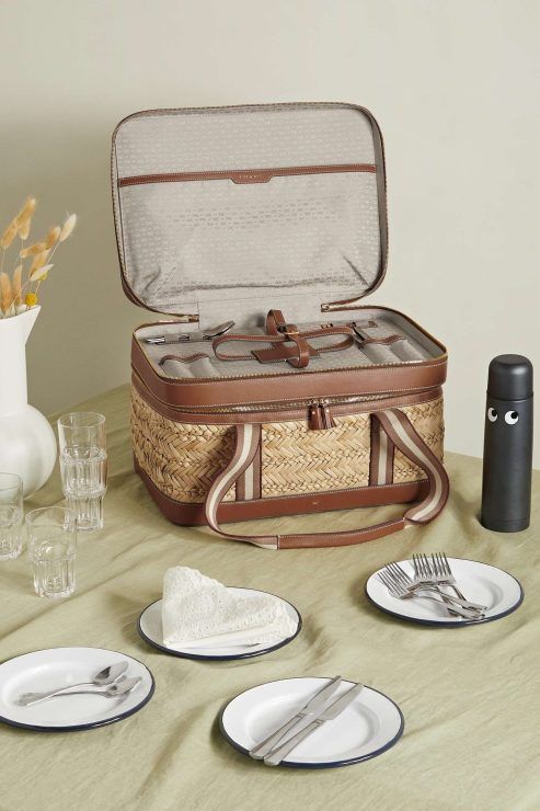 Anya Hindmarch Eyes Leather-Trimmed Straw Picnic Set