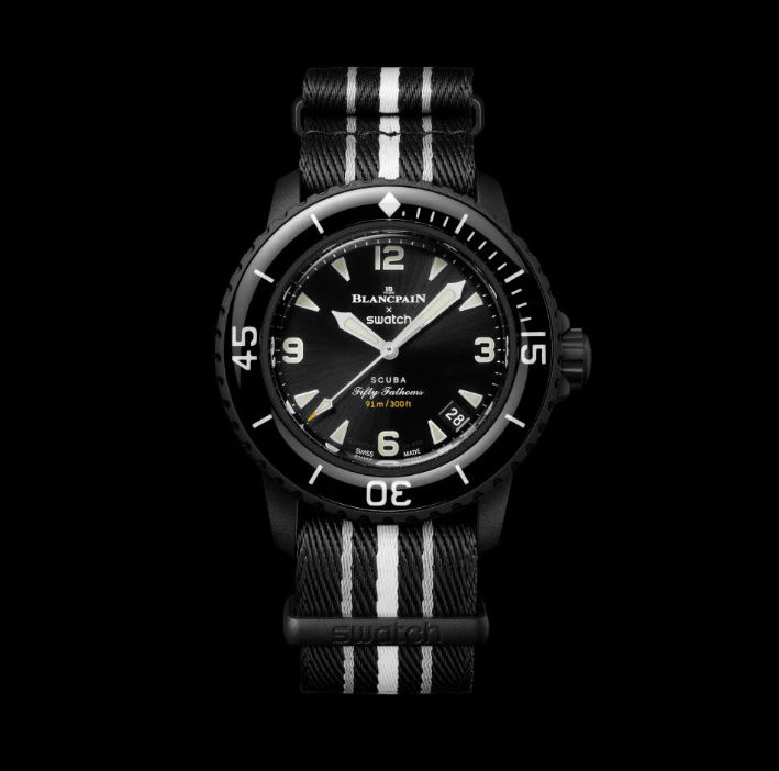 a photo of the blancpain x swatch scuba fifty the ocean of storms watch