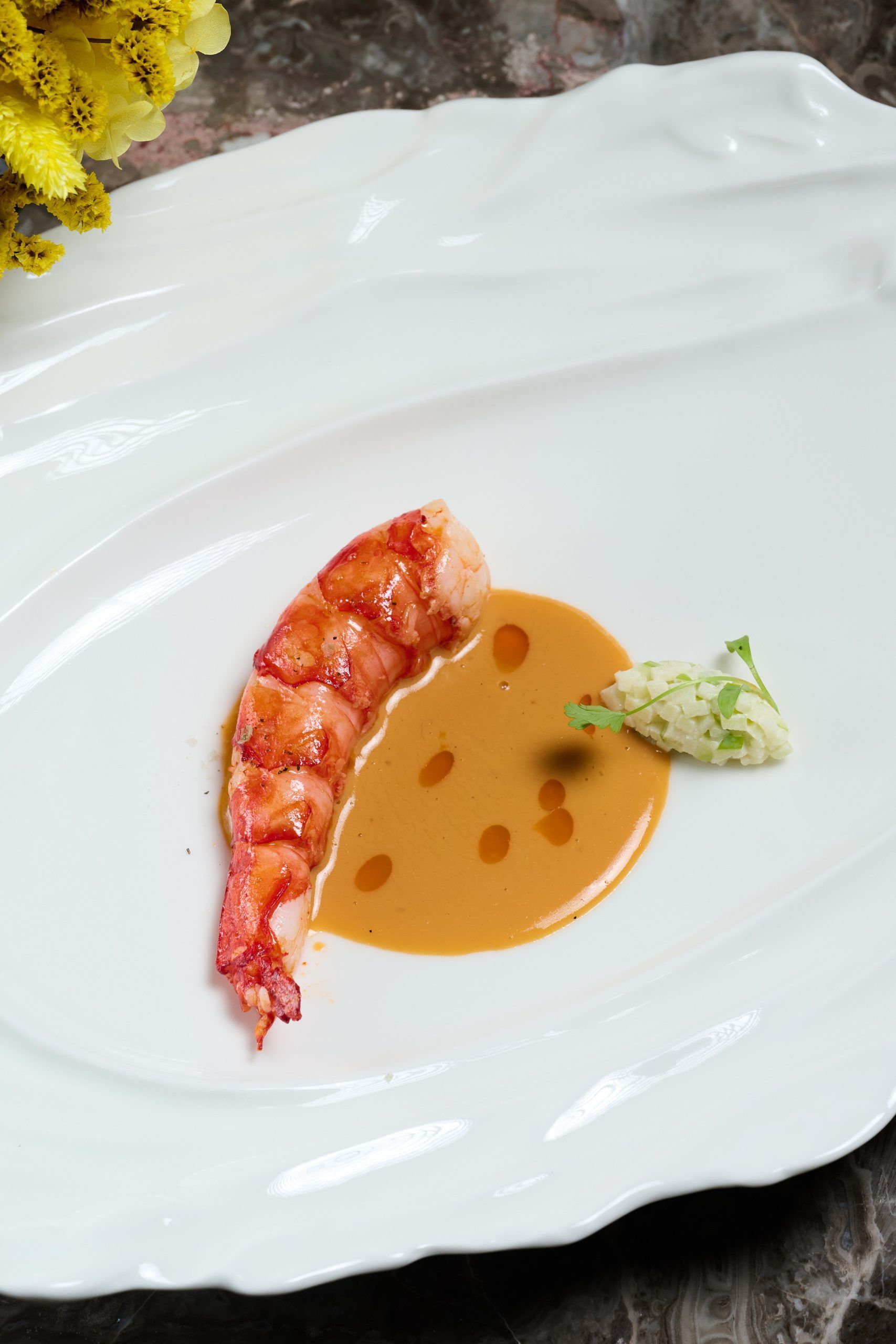 Carabineiro, green apple, rosemary curry by Mesa by José Avillez