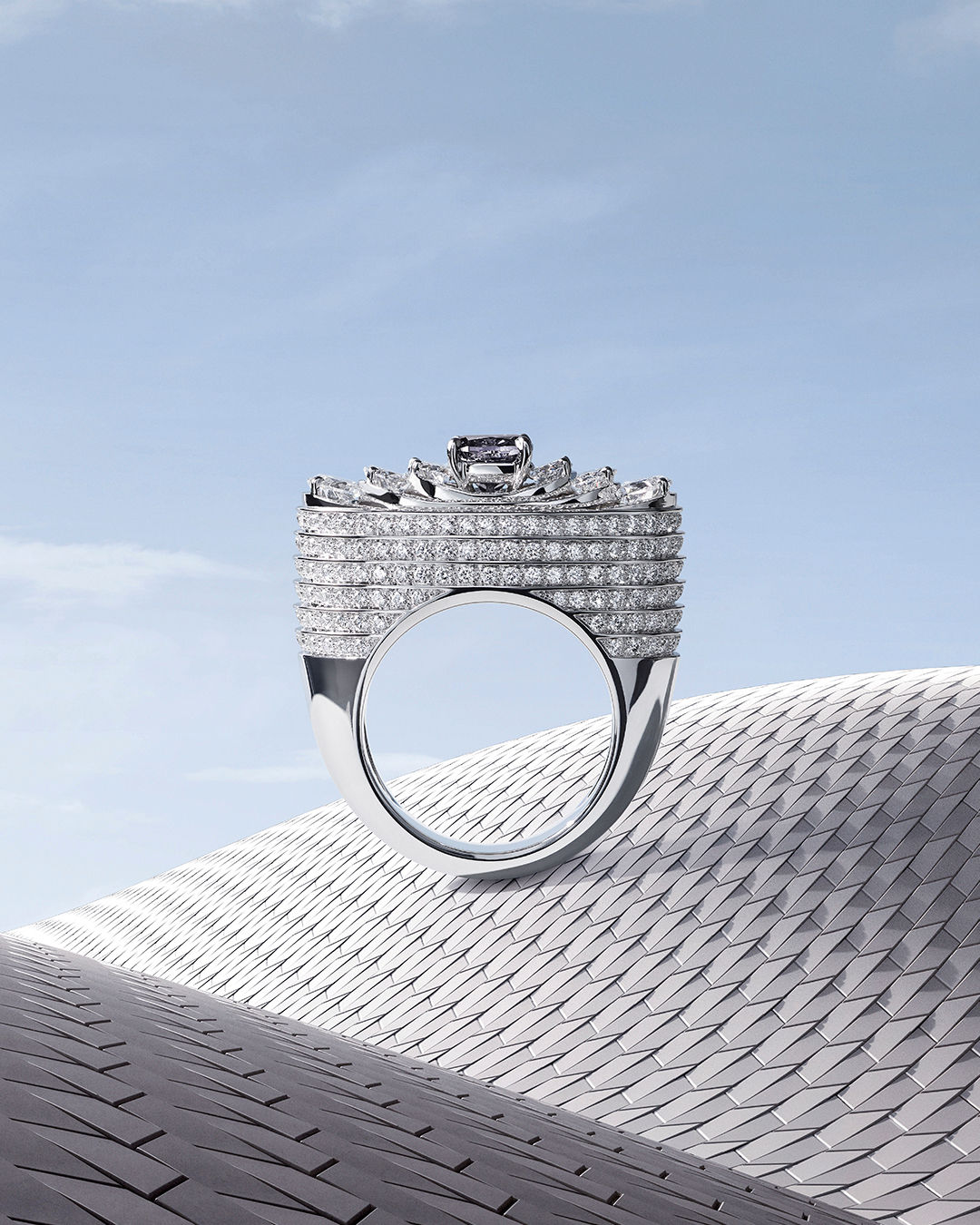 Cartier s Ondule Ring highlights a tapestry of grey violet diamonds