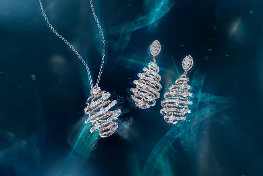 DNA collection diamond necklace and earrings by DeGem