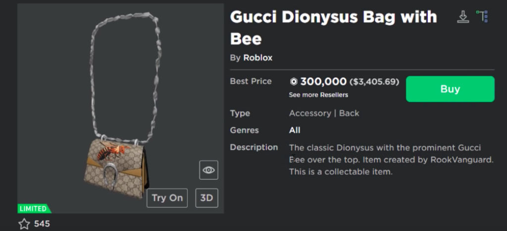 gucci bee bag roblox