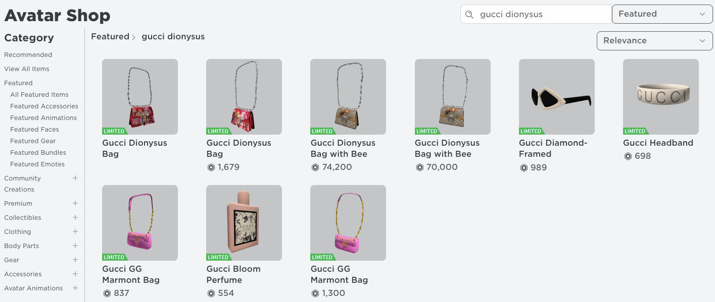 Virtual Gucci Dionysus Handbags Sold On Roblox For Much More Than They 