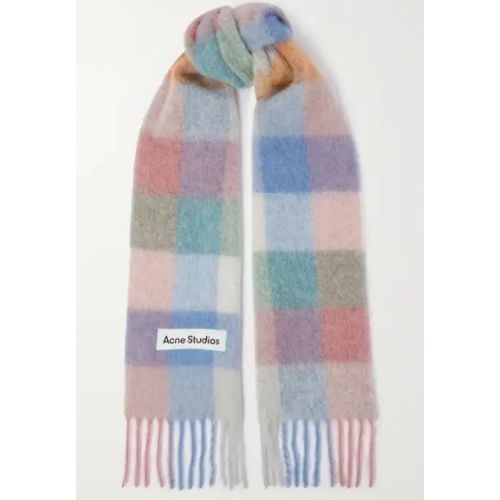 Fringed checked knitted scarf by Acne Studios