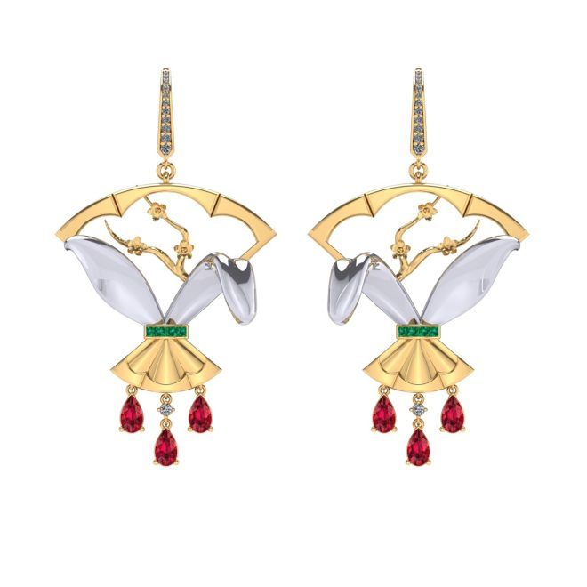 Auspicious Cherry Blossom Diamond Earrings