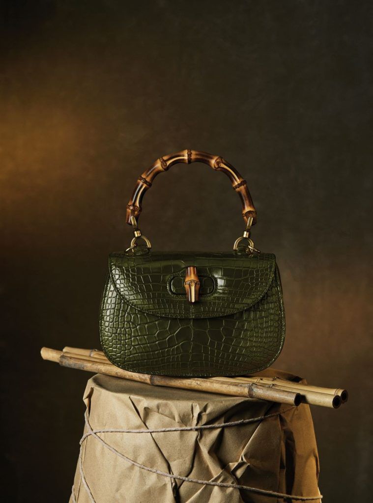 Gucci Bamboo 1947 small top handle bag in green leather