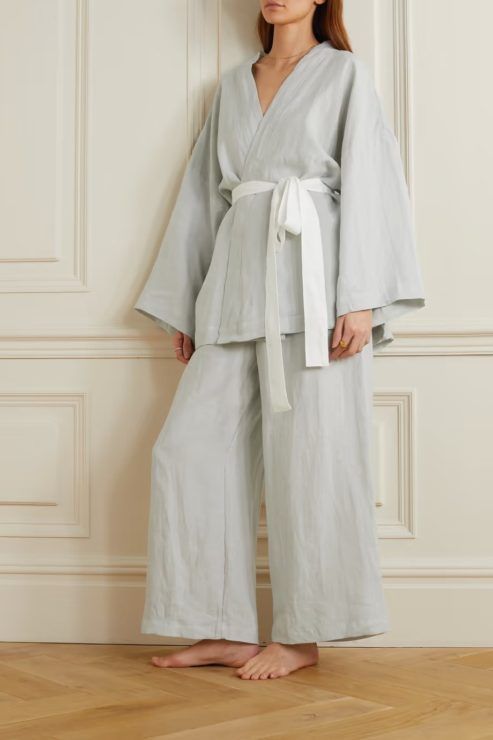 The 01 washed-linen belted top and pants set