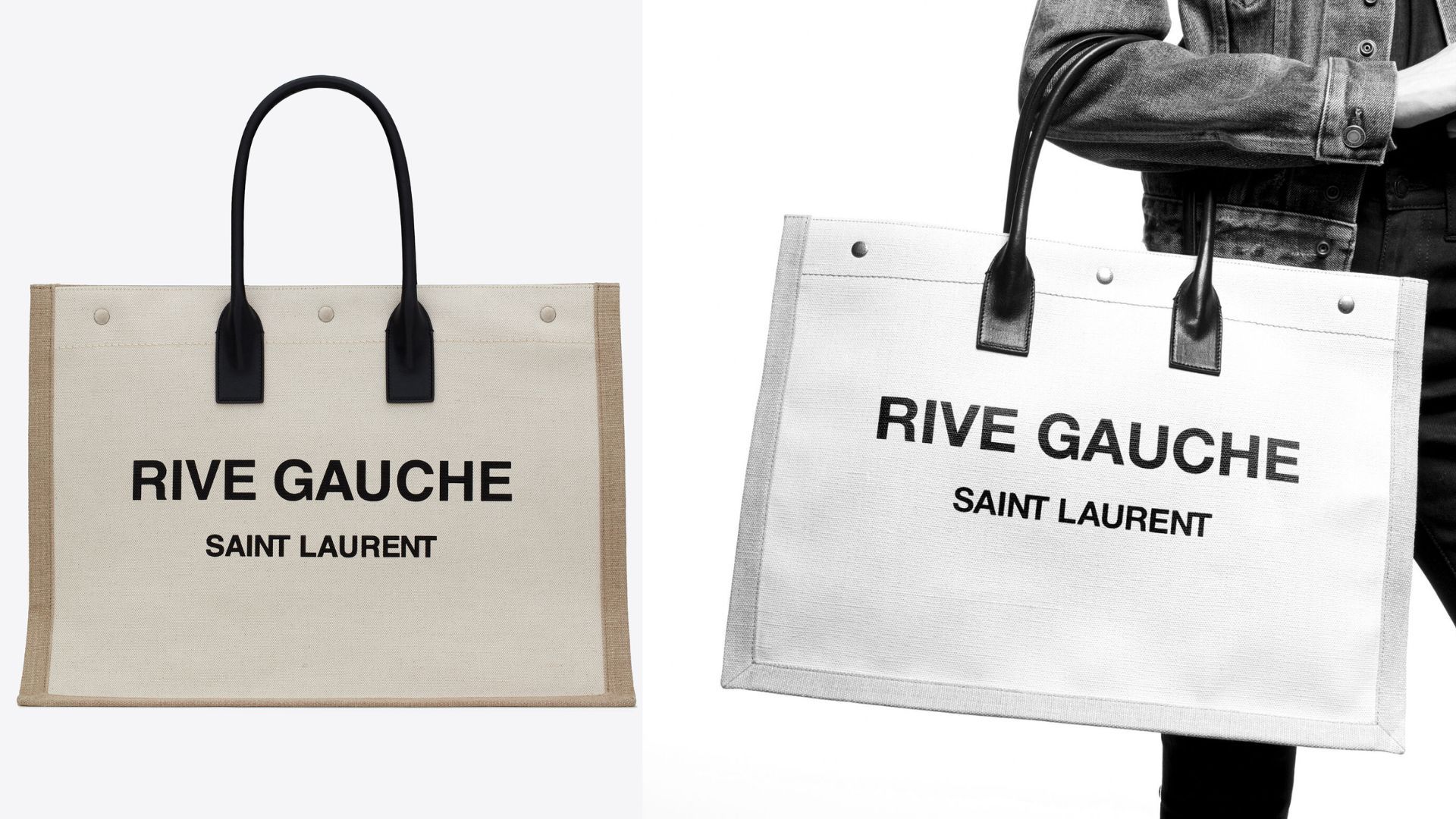 Saint Laurent Large Rive Gauche Logo Canvas Tote - Natural Sand
