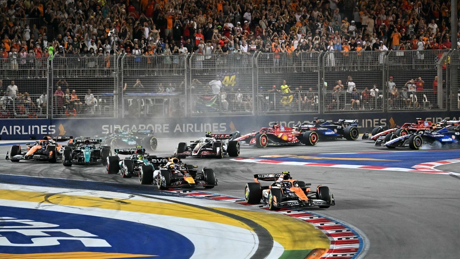 Wheel-to-wheel action at the Singapore Grand Prix in 2026