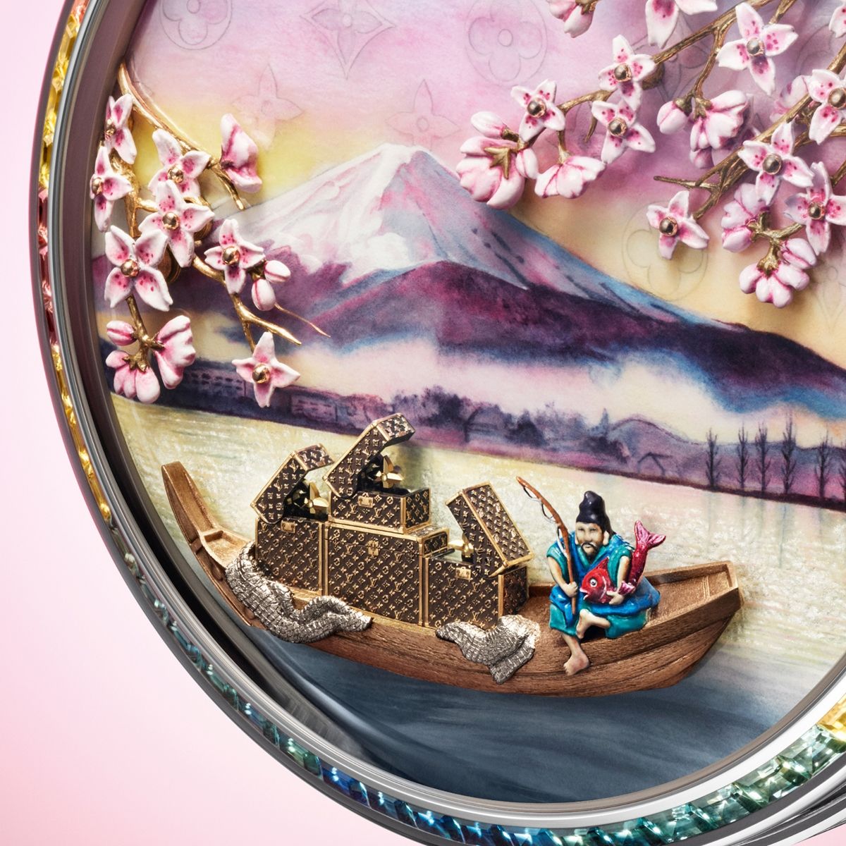 美品✨️Louis Vuitton アイレットエッジドレス ワンショルダー 38 A theatre in spring: Louis Vuitton Escale au Mount Fuji