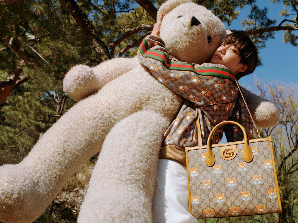 Brown Gucci Exo Kai Teddy Bear GG Supreme Tote Bag