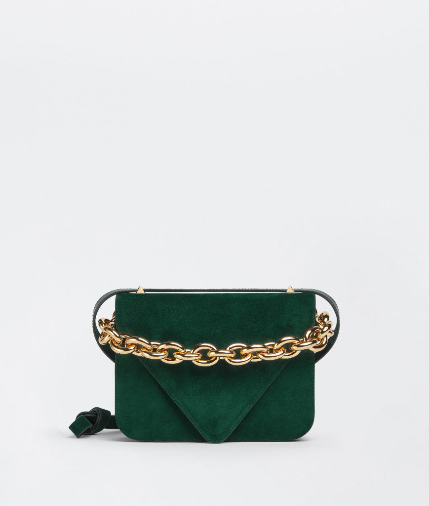 BOTTEGA VENETA Emerald Green Suede Small Mount Shoulder Bag at