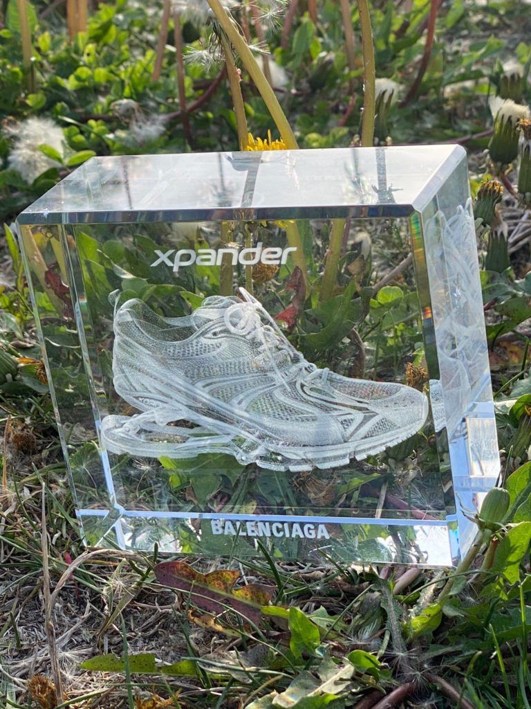 Balenciaga Objects: the Laser Cube, a Holographic Glass Sculpture for Sneaker Lovers