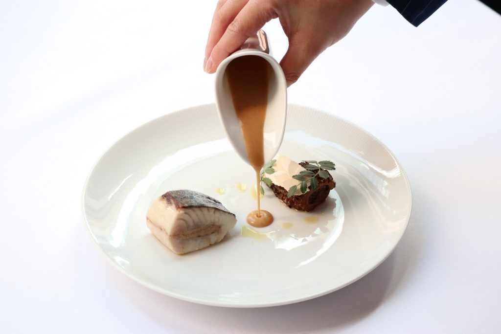 Hokkaido hamachi stuffed morel mushrooms, sweet and sour sauce